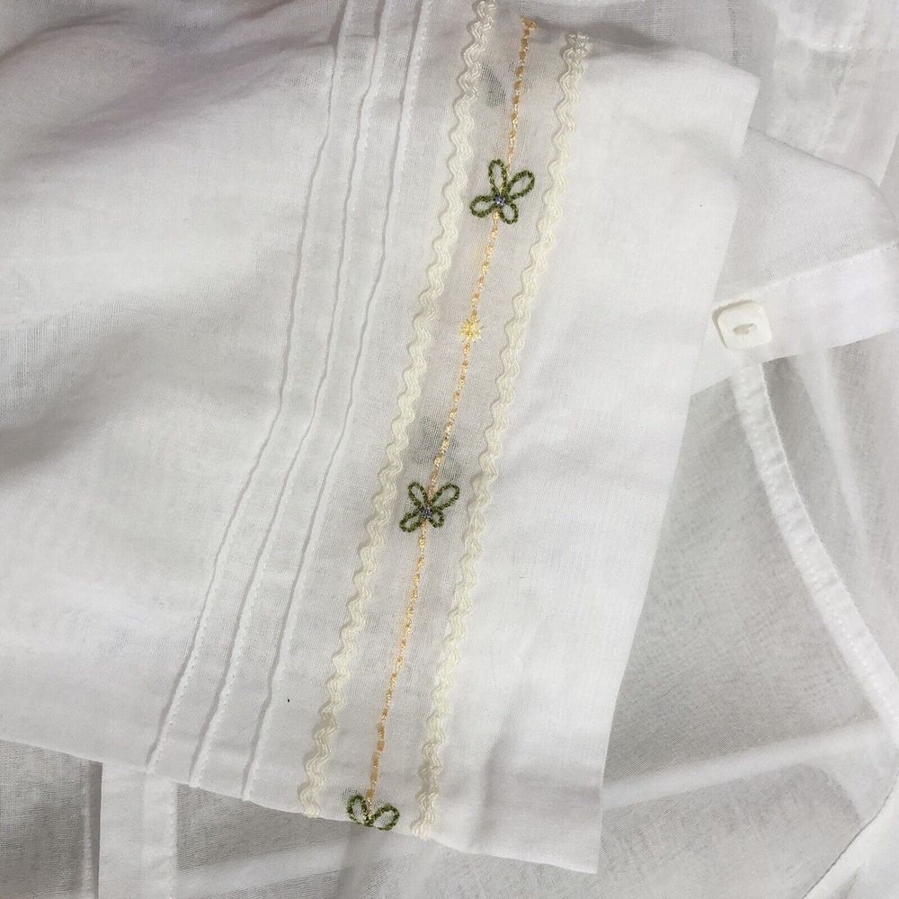 Sigrid Olsen XL 100% Linen Long Sleeve Blouse Sheer Embroidery NWOT - Picture 6 of 11